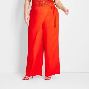 Plus Red Wrap-Front Wide Leg Pants